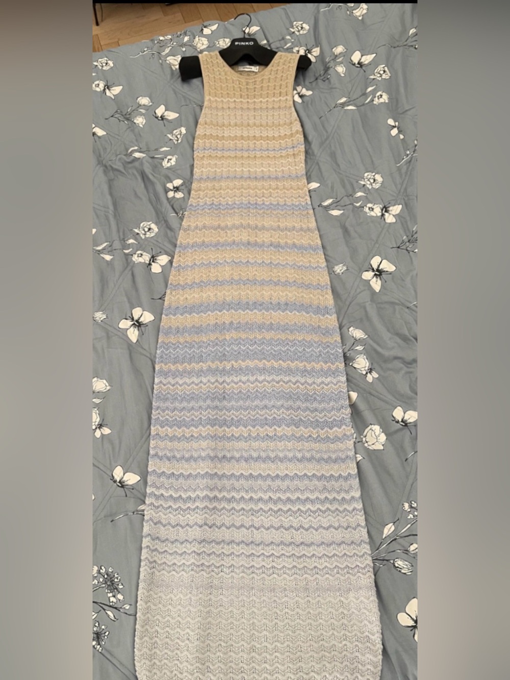 Sandro Striped Knit Maxi Dress in Cream and Pale Blue size XS